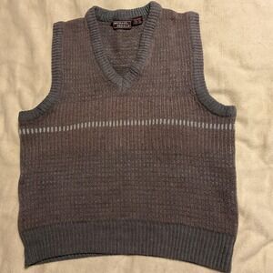 Michael Gerald Sweater Vest Mens Large Gray Striped V Neck Knit Pullover Classic